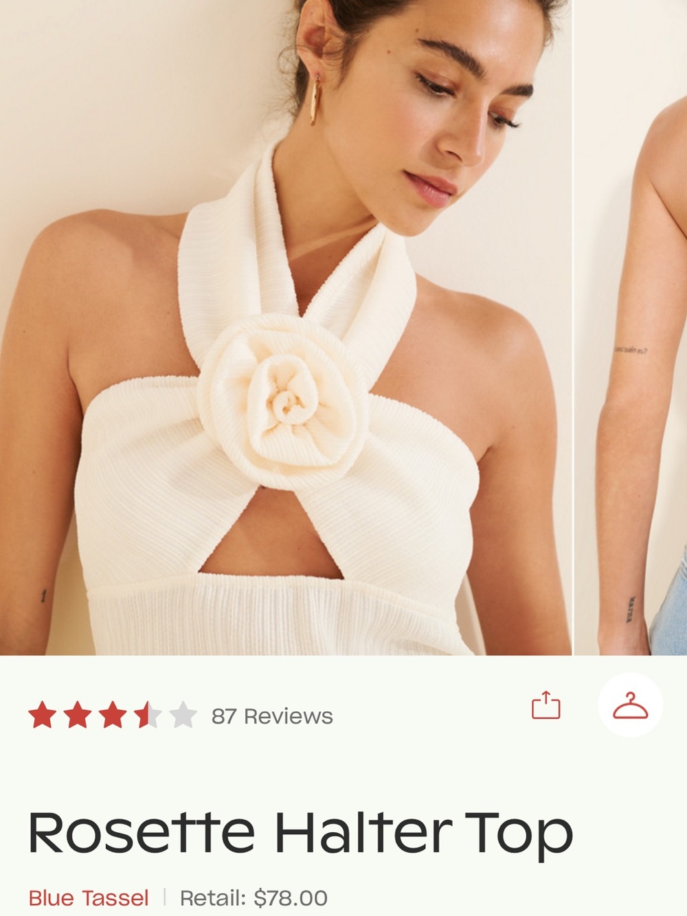Off-the-Shoulder Cream Hooded Knit Top with Rosette